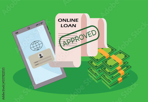 Online loan application on a smartphone. Financial lending by mobile application. Vector illustration