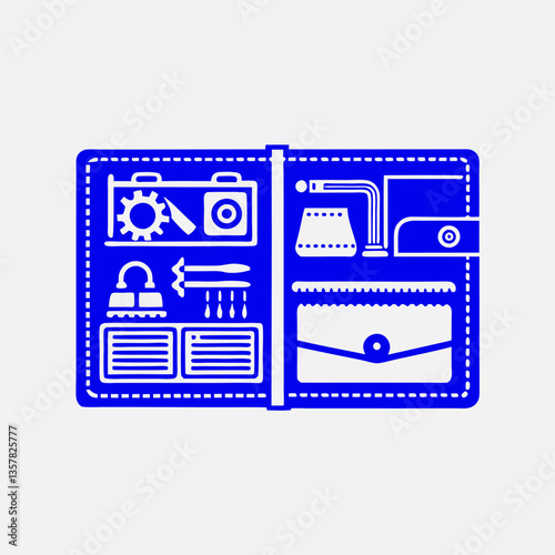 A flat-style vector illustration of tools for making leather wallet.