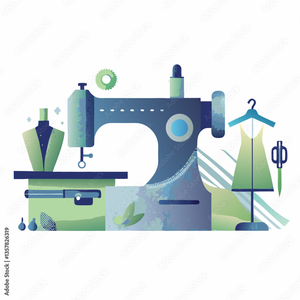Seamstress's workspace image. Flat style. Vector illustration. Seamstress's workspace image. Flat style. Vector illustration.