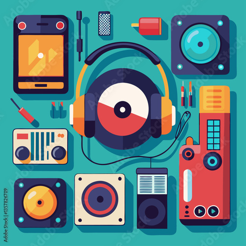 DJ equipment image. Cartoon style. Vector illustration.