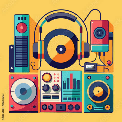 DJ equipment image. Cartoon style. Vector illustration.