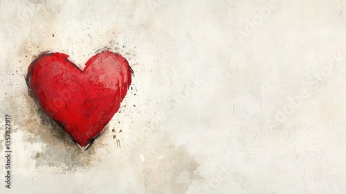 A vibrant red heart on a textured, muted background symbolizes love and affection, perfect for romantic themes, greeting cards, or personal projects,