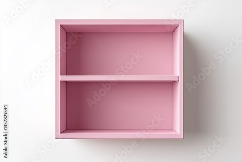 Pink, square, two-tiered, empty shelf