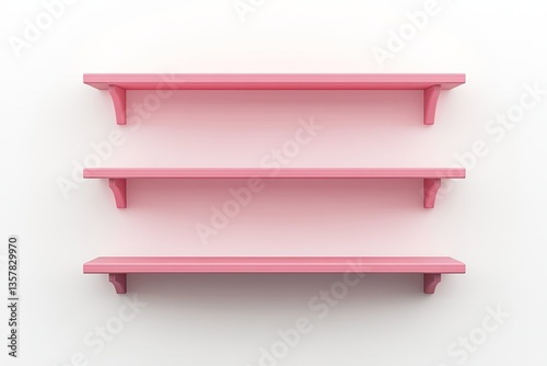 Three pink shelves against a white wall