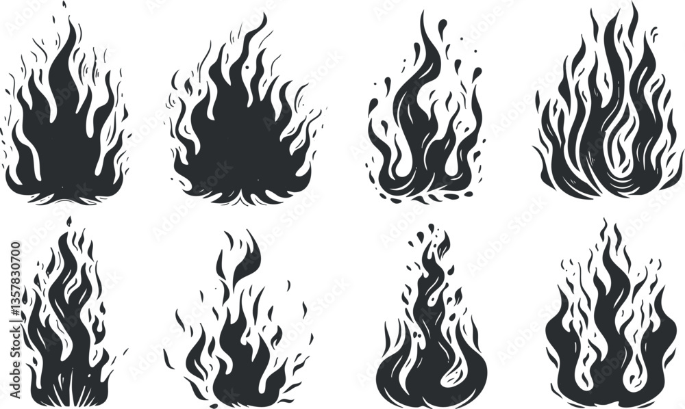 Obraz premium Set of black flame silhouettes for design and illustration purposes.