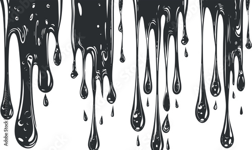Abstract black dripping pattern illustration on a white background.