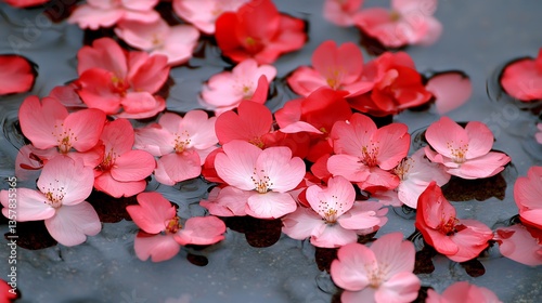 Beautiful Pink and White Flower Petals Floating on Water with Gentle Ripples and Reflective Surface