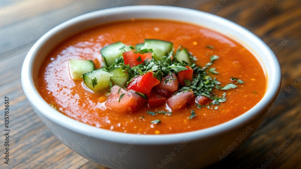 Refreshing Tomato Gazpacho with Fresh Cucumber and Herbs in a White Bowl Perfect for Summer Me Refreshing Tomato Gazpacho with Fresh Cucumber and Herbs in a White Bowl Perfect for Summer Me