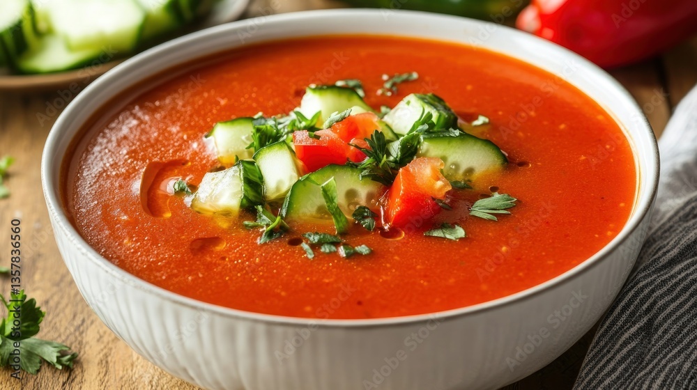 Refreshing Tomato Soup with Fresh Cucumber and Herbs Perfect for Summer Meals Healthy Eating Refreshing Tomato Soup with Fresh Cucumber and Herbs Perfect for Summer Meals Healthy Eating
