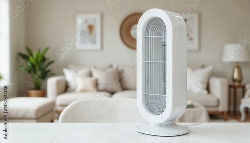 Modern tower fan in stylish living room