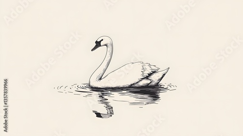 Swan's Serenity: An elegant swan gliding serenely across a calm body of water, its reflection mirrored in the glassy surface, a testament to the beauty of nature's design.