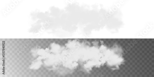 Vector realistic cloud, smoke or fog on isolated transparent background. Cloud png. Cloud, smoke, fog png