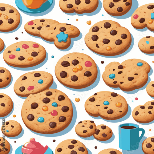 dessert, cookie, food, biscuit, sweet, bakery, background, chocolate, delicious, snack, homemade, brown, isolated, candy, pastry, cake, bake, chip, tasty, breakfast, fresh, treat, closeup, sugar, vect