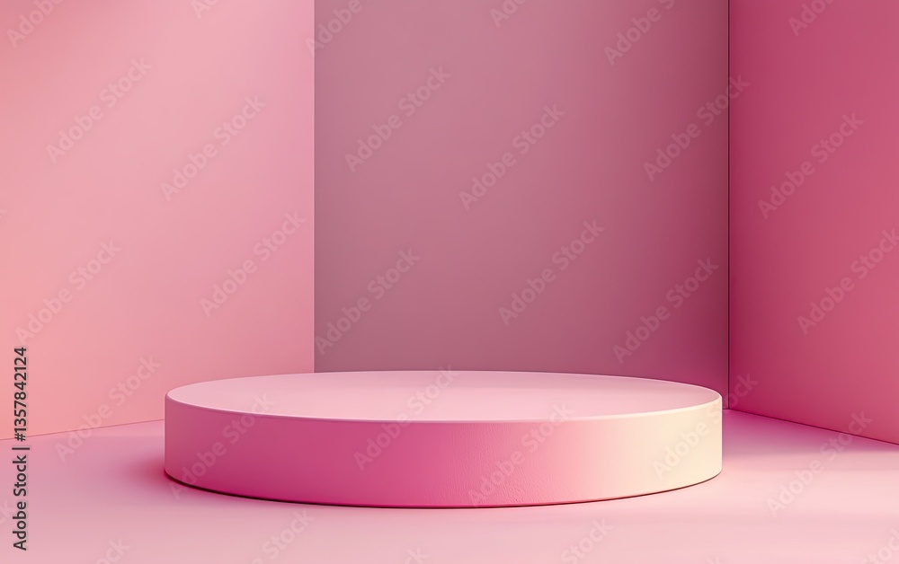 Pink circular podium in a corner room Pink circular podium in a corner room