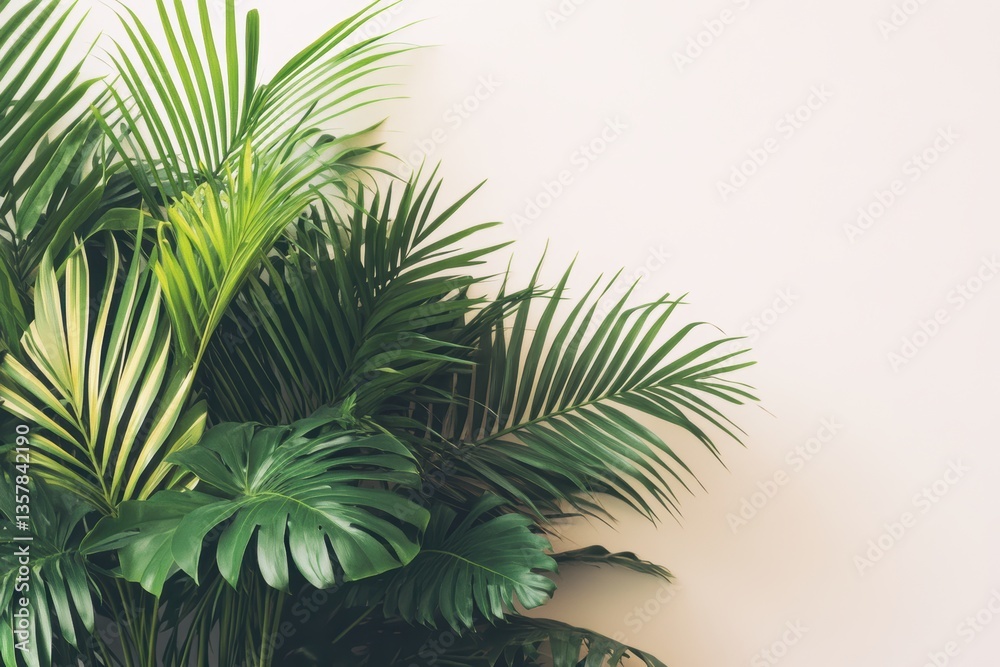 Obraz premium 緑豊かな観葉植物がインテリアを彩る家庭の一角
