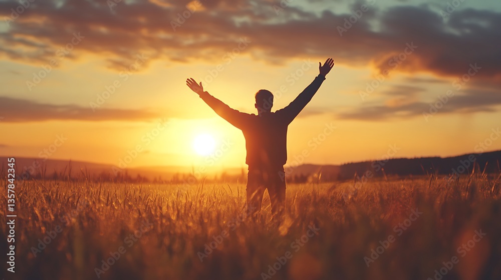 Handsome man enjoying peaceful nature surrounded by endless fields image Handsome man enjoying peaceful nature surrounded by endless fields image