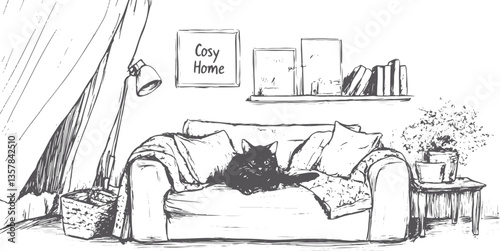 sketch of cosy home drawing