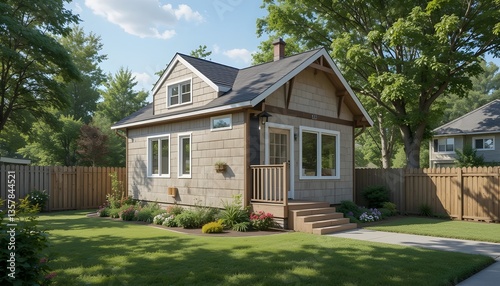 ADU is a small separate dwelling unit on the same property. Concept Accessory Dwelling Unit (ADU), Housing Solution, Additional Living Space, Property Expansion, Local Zoning Requirements
