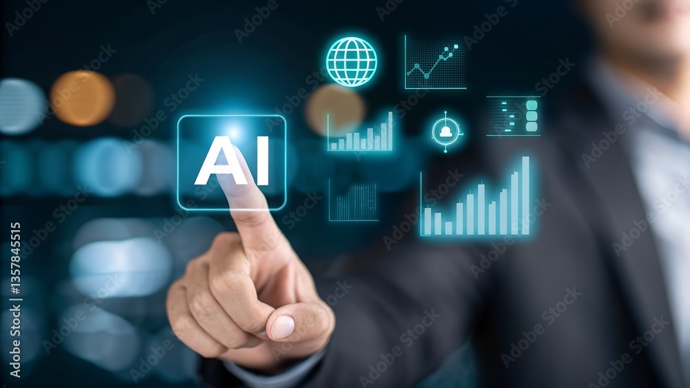 Artificial Intelligence and mobile technology concept. Man using AI. generative AI. innovation. smartphone. Holding ai text Artificial Intelligence and mobile technology concept. Man using AI. generative AI. innovation. smartphone. Holding ai text