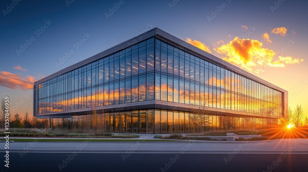 Obraz premium Modern Glass Office Building at Sunset