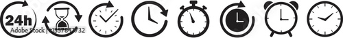  time and clock icon set. Stopwatch icon, countdown Timer, Start deadline, time passing icon, renewal icon, Chronometer, time management icon symbol. vector illustration