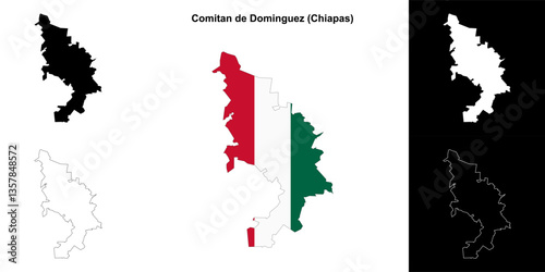 Comitan de Dominguez municipality (Chiapas) outline map set