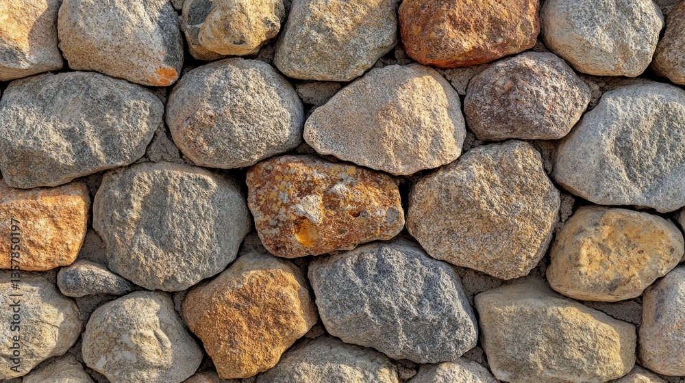 Close-up view of a stone wall. Various sized stones, in shades of beige, gray, and brown, create a textured surface. Natural stonework Close-up view of a stone wall. Various sized stones, in shades of beige, gray, and brown, create a textured surface. Natural stonework