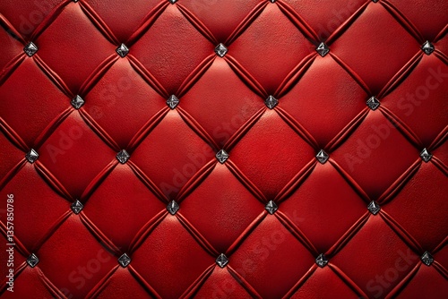 Elegant red tufted leather background with decorative studs