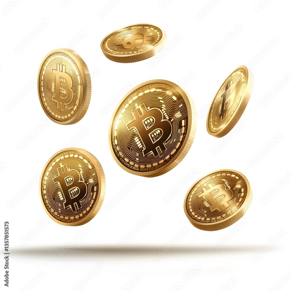 Floating bitcoin coins symbolizing cryptocurrency value Floating bitcoin coins symbolizing cryptocurrency value