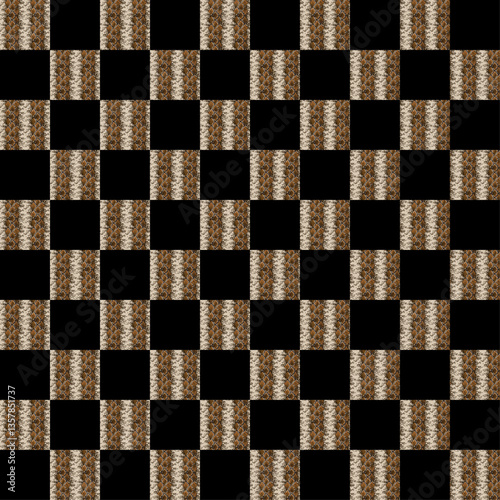 Black and white chessboard with checkered pattern and square tiles