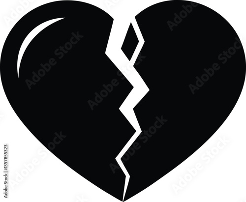  Broken heart silhouette, heartbreak / broken heart or divorce flat icon for apps and websites 