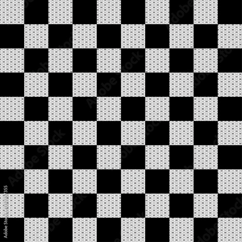 Black and white chessboard with checkered pattern and square tiles