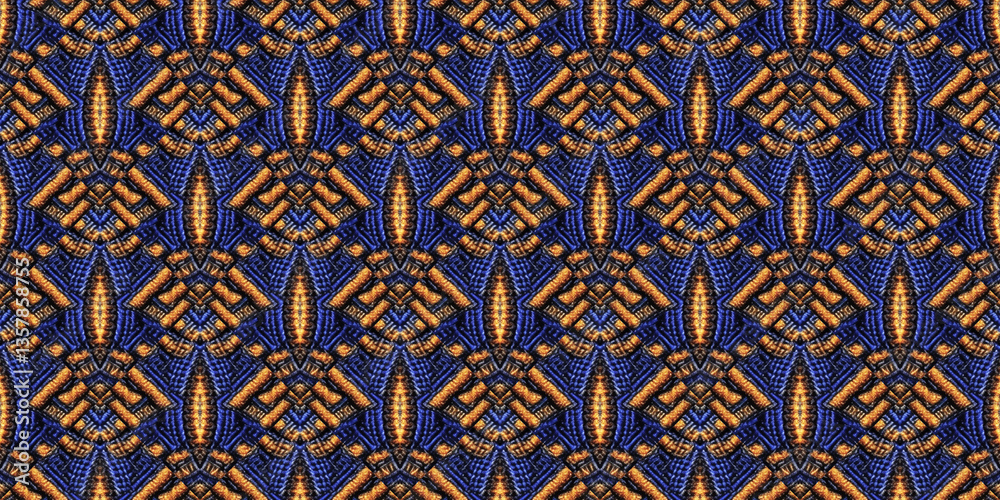 Linear strips background. Golden elements, line art. Blue and gold colors
