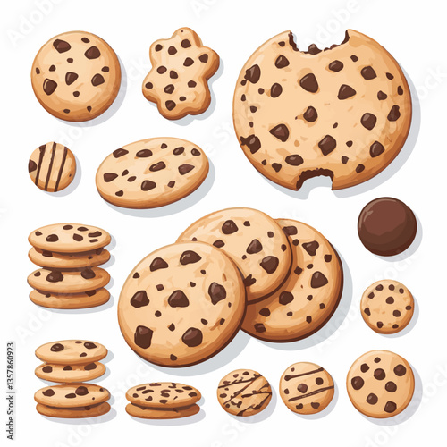 dessert, cookie, food, biscuit, sweet, bakery, background, chocolate, delicious, snack, homemade, brown, isolated, candy, pastry, cake, bake, chip, tasty, breakfast, fresh, treat, closeup, sugar, vect