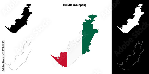 Huixtla municipality (Chiapas) outline map set
