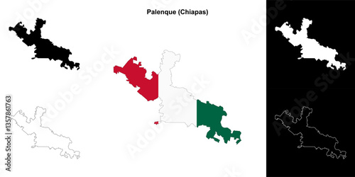 Palenque municipality (Chiapas) outline map set