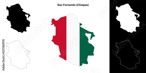 San Fernando municipality (Chiapas) outline map set