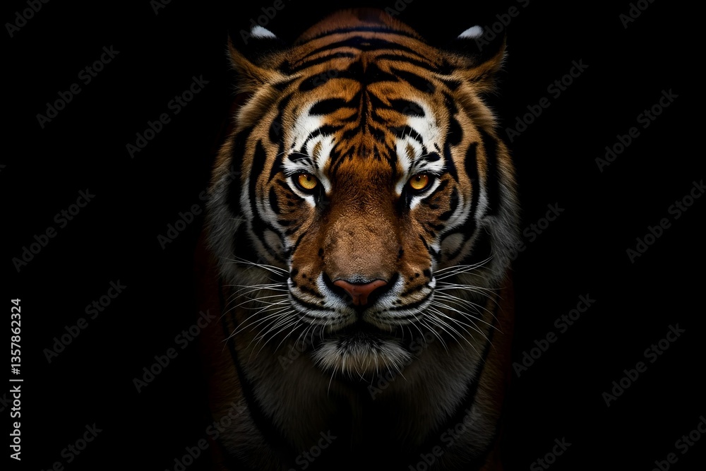 Fototapeta premium Intense Tiger Portrait with Dark Background