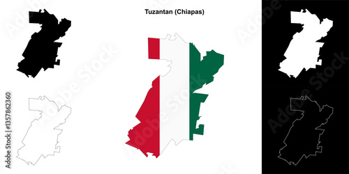 Tuzantan municipality (Chiapas) outline map set