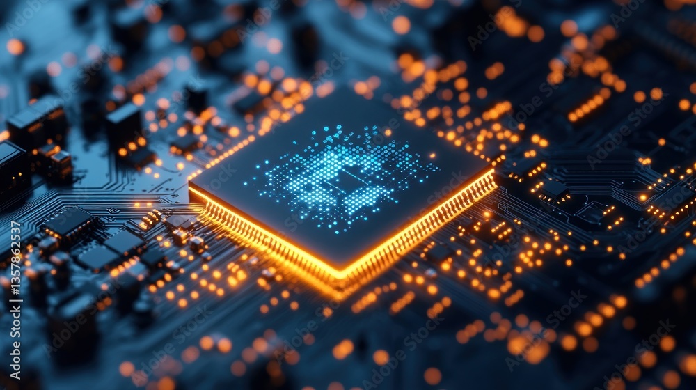 Glowing Microchip: Digital World in the Heart of Technology Glowing Microchip: Digital World in the Heart of Technology