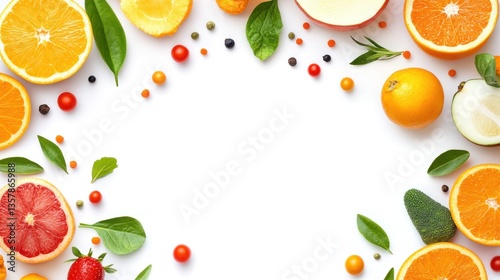 Colorful Fruits Vegetables and Spices Arranged in a Frame