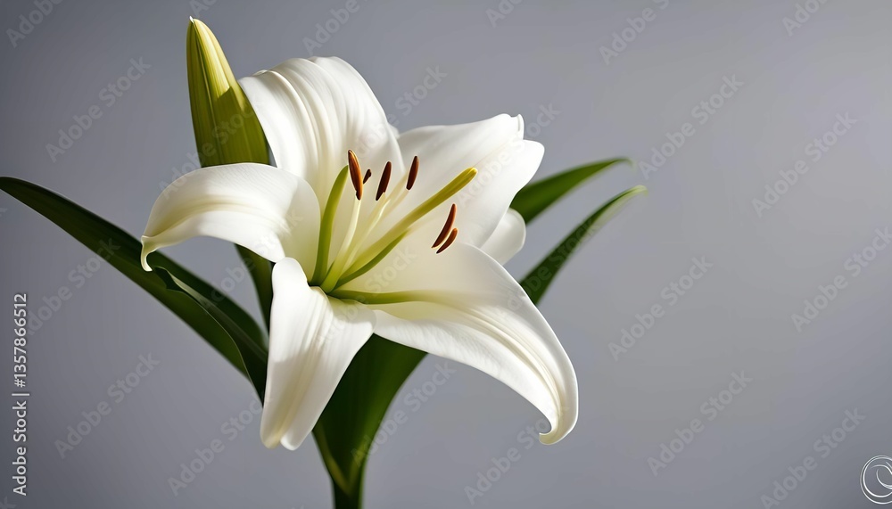 Obraz premium White Lily Blossom on Gray Background