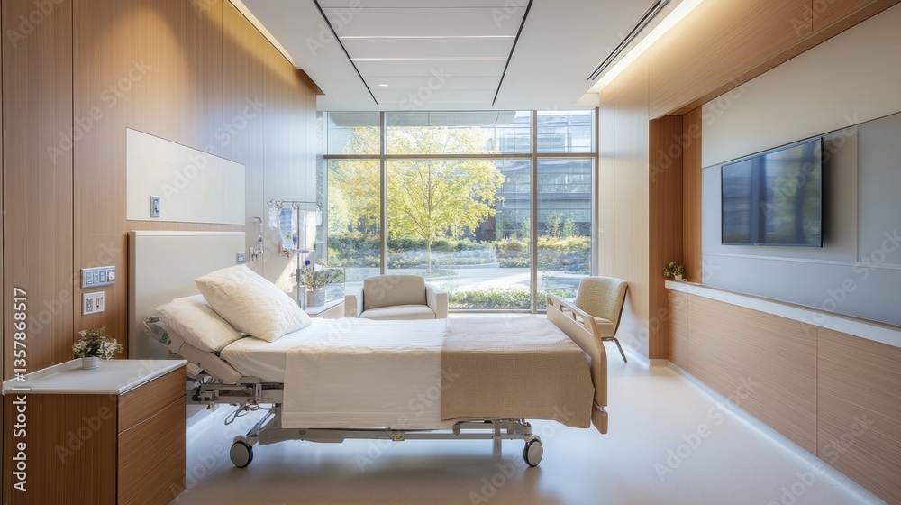 Fototapeta premium A minimalist hospital design with a focus on clean lines, functional spaces, and natural materials