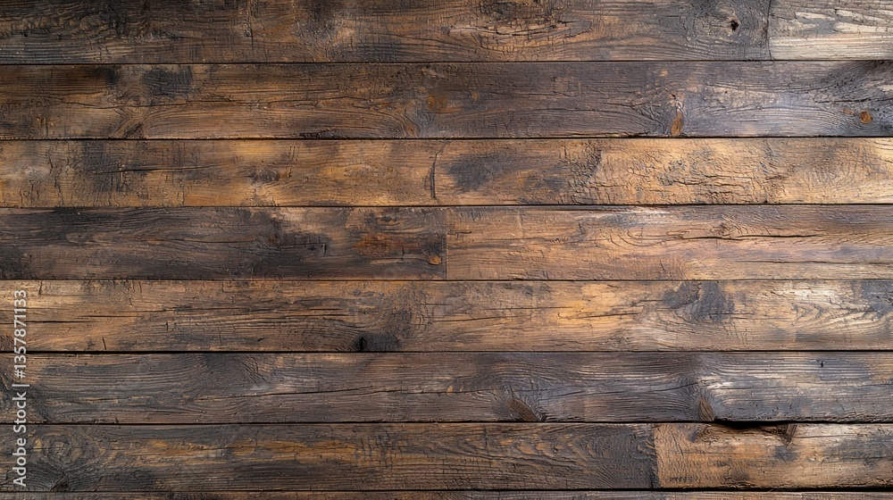 Naklejka premium Dark brown wooden background with aged wood planks, textured surface
