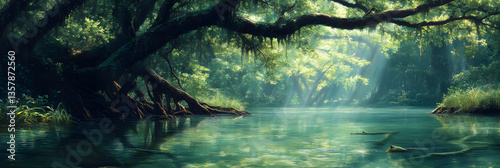 Wallpaper Mural Mystical Tranquil Wetland: A Journey Through the Whispering Waters of a Verdant Swamp Oasis Torontodigital.ca