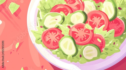 Fresh Salad with Sliced Tomatoes and Cucumbers on a Vibrant Background Ideal for Health Nutri