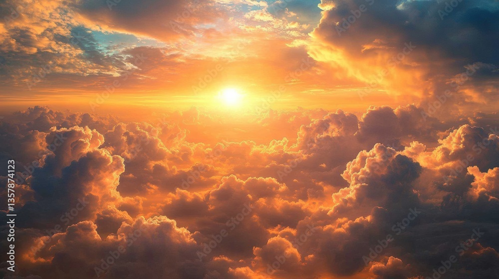 Sunrise over cloudy horizon nature scene aerial view tranquil environment inspirational concept Sunrise over cloudy horizon nature scene aerial view tranquil environment inspirational concept