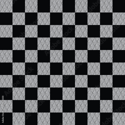 Black and white chessboard with checkered pattern and square tiles