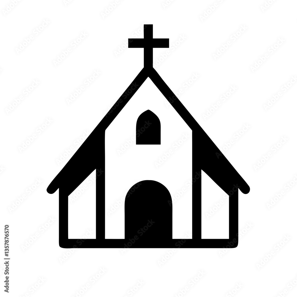 Simple church building with cross silhouette Simple church building with cross silhouette