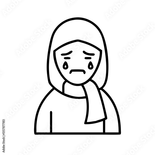 Sad person with tears wearing a scarf